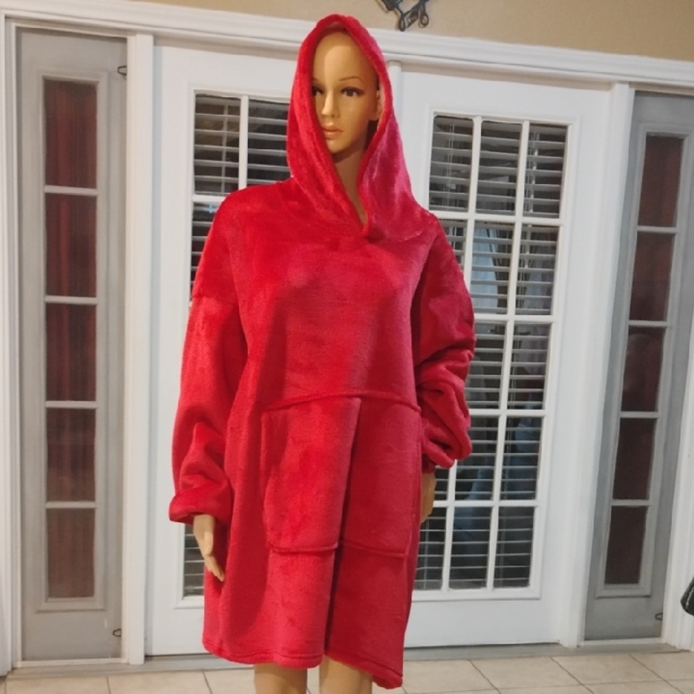 Brand New OVERSIZE Red Hooded Blanket Sweatshirt